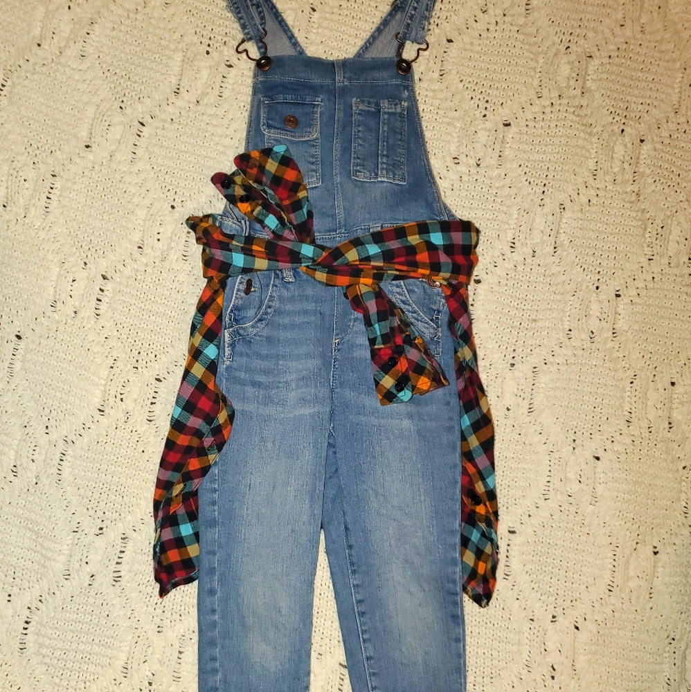 Girls Jean Bib Overalls w/ Flannel
